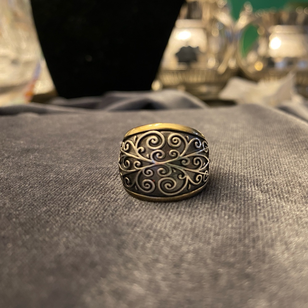 Premier Designs Scrollwork Ring Size 8 | Silver Tone Filigree Band | Signed PD